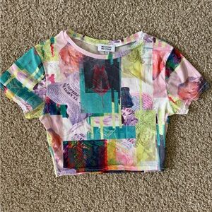 Beginning Boutique Women’s Abstract Art Print Crop Tee Size 4 Festival Top